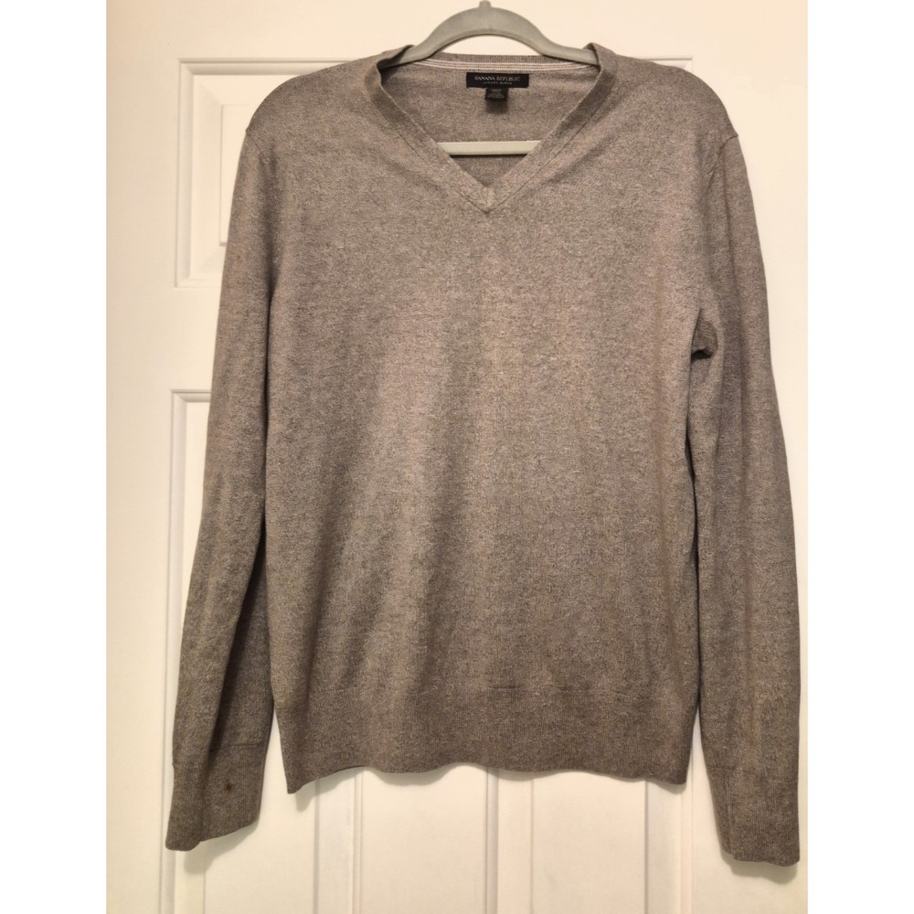 Banana Republic Luxury Blend Silk Cotton Cashmere V-Neck Sweater Mens M Gray